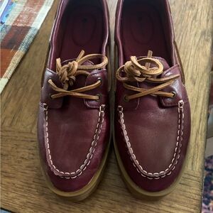 Woman’s Burgundy Leather Boat Top Shoes